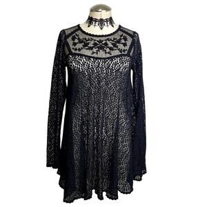 Free People Sheer Lace Beaded Embroidered Whimsigoth Gothic Witchy Boho Top